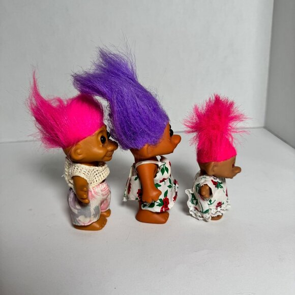 Vintage Troll Dolls Lot of 3 Russ Ace TNT 1991 Pink Purple Hair Outfits China - Picture 2 of 10